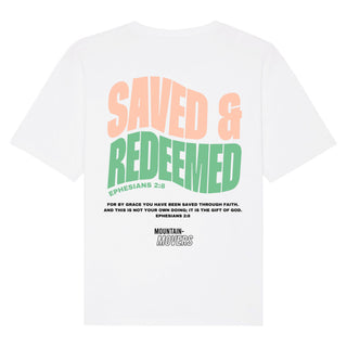 Saved and Redeemed Oversized Shirt BackPrint, Nahaufnahme
