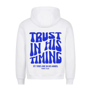Trust in his Timing Hoodie BackPrint, Nahaufnahme