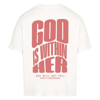 God is within her Oversized Shirt BackPrint, Nahaufnahme