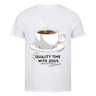 Quality Time with Jesus Unisex Shirt BackPrint, Nahaufnahme