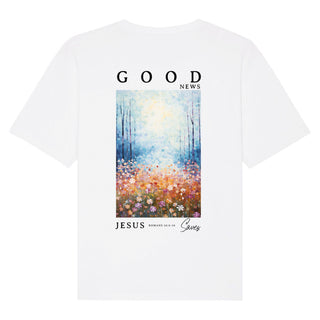 Good news Jesus saves Oversized Shirt BackPrint, Nahaufnahme