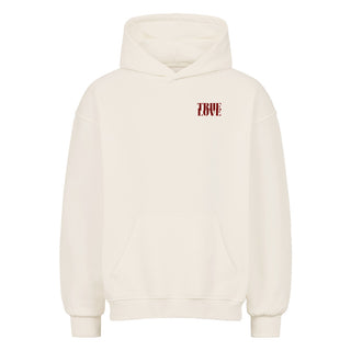 True Love Minimalistic red Oversized Hoodie, Nahaufnahme