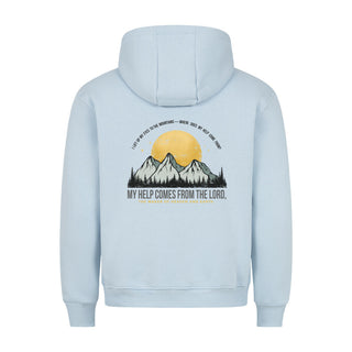 My help comes from the Lord Hoodie BackPrint Detailansicht, Mountain Movers christliche Streetwear