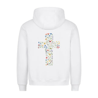 Flower Cross Hoodie BackPrint Variante, Mountain Movers christliches Design
