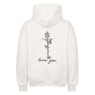 Jesus loves you cross Oversized Hoodie BackPrint Variante, Mountain Movers christliches Design