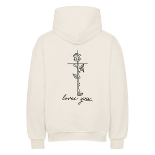 Jesus loves you cross Oversized Hoodie BackPrint Detailansicht, Mountain Movers christliche Streetwear