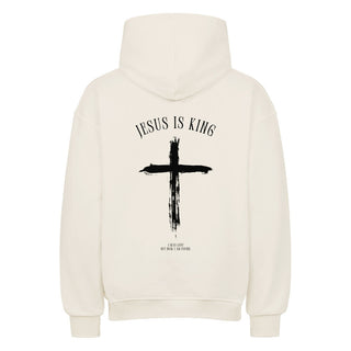 Jesus is King minimalistic Oversized Hoodie BackPrint Detailansicht, Mountain Movers christliche Streetwear