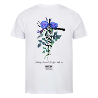 Jesus Cross Flower Unisex Shirt BackPrint Detailansicht, Mountain Movers christliche Streetwear