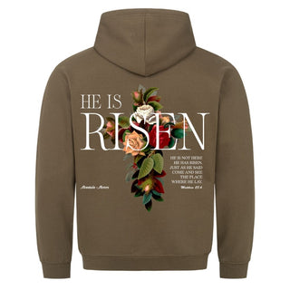 He is Risen Hoodie Backprint Detailansicht, Mountain Movers christliche Streetwear
