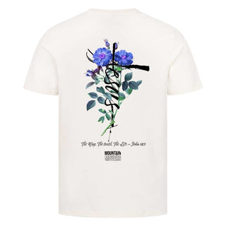 Jesus Cross Flower Unisex Shirt BackPrint Detailansicht, Mountain Movers christliche Streetwear