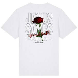 Jesus Saves Rose Oversized Shirt BackPrint Detailansicht, Mountain Movers christliche Streetwear