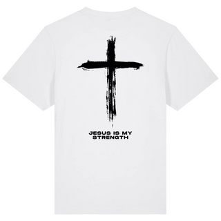 Jesus is my strength Oversized Shirt BackPrint Detailansicht, Mountain Movers christliche Streetwear