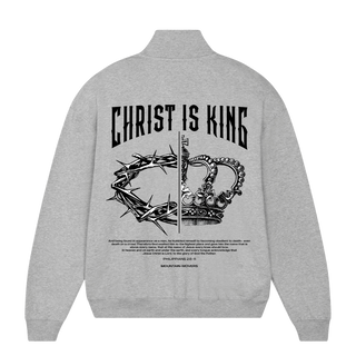Christ is King Half Zip Sweater Detailansicht, Mountain Movers christliche Streetwear