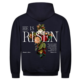 He is Risen Hoodie Backprint Detailansicht, Mountain Movers christliche Streetwear
