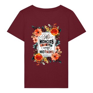 HIS MERCIES FRAUEN T-SHIRT BACK Detailansicht, Mountain Movers christliche Streetwear
