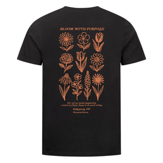 Bloom with Purpose Flower Shirt Front & Back Variante, Mountain Movers christliches Design