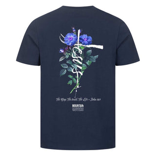 Jesus Cross Flower Unisex Shirt BackPrint Detailansicht, Mountain Movers christliche Streetwear