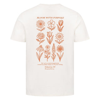 Bloom with Purpose Flower Shirt Front & Back Detailansicht, Mountain Movers christliche Streetwear