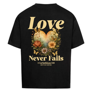 Love never Fails Oversize Shirt Variante, Mountain Movers christliches Design