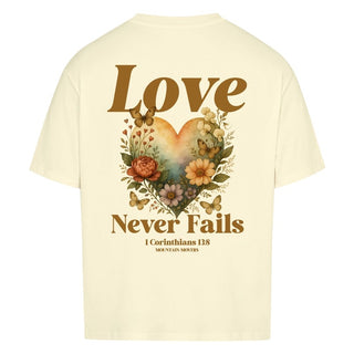 Love never Fails Oversize Shirt Variante, Mountain Movers christliches Design