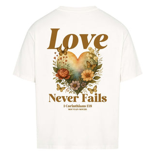 Love never Fails Oversize Shirt Detailansicht, Mountain Movers christliche Streetwear