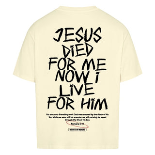 Jesus died for me Oversized Shirt BackPrint Detailansicht, Mountain Movers christliche Streetwear