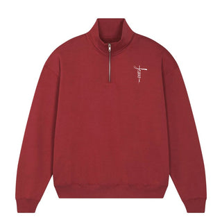 Jesus Cross Half Zip Sweater Detailansicht, Mountain Movers christliche Streetwear
