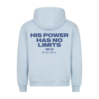 HIS POWER Hoodie BackPrint Detailansicht, Mountain Movers christliche Streetwear