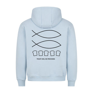 Trust him Hoodie BackPrint Detailansicht, Mountain Movers christliche Streetwear