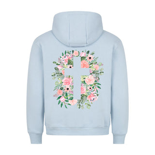 Cross flowers Hoodie BackPrint Detailansicht, Mountain Movers christliche Streetwear