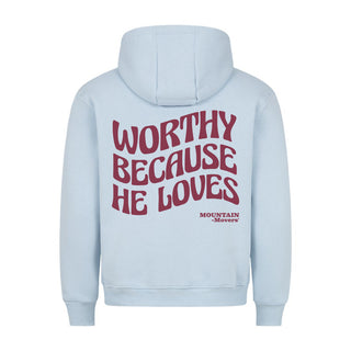 WORTHY Hoodie BackPrint Detailansicht, Mountain Movers christliche Streetwear