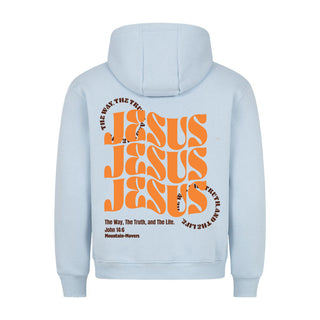 All About Jesus Hoodie BackPrint Detailansicht, Mountain Movers christliche Streetwear