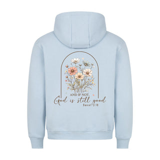 God is still good vintage Hoodie BackPrint Detailansicht, Mountain Movers christliche Streetwear