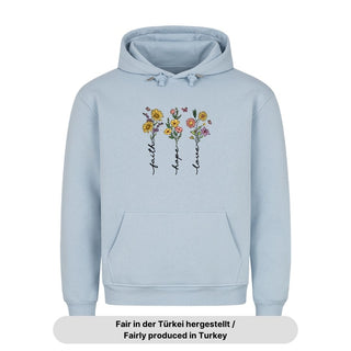 Faith Hope Love Flower Hoodie Detailansicht, Mountain Movers christliche Streetwear