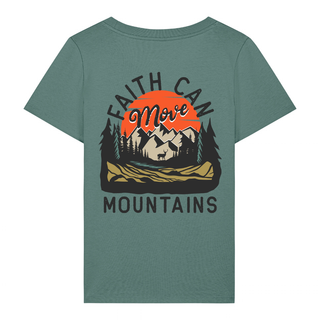 Mountains Retro Frauen Shirt BackPrint, getragen