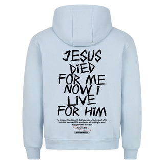 Jesus died for me Hoodie Backprint Detailansicht, Mountain Movers christliche Streetwear