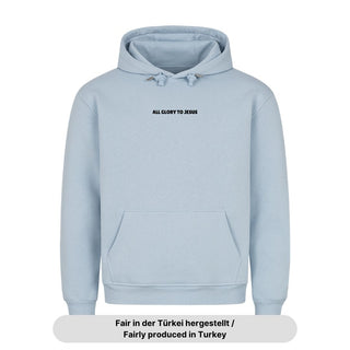 All glory to Jesus minimalistic Hoodie Detailansicht, Mountain Movers christliche Streetwear