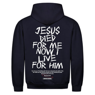 Jesus died for me Hoodie Backprint Detailansicht, Mountain Movers christliche Streetwear