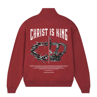 Christ is King Half Zip Sweater Detailansicht, Mountain Movers christliche Streetwear