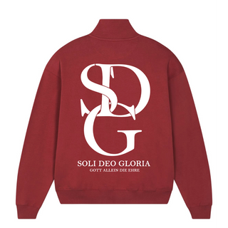 Soli Deo Gloria Half Zip Sweater Detailansicht, Mountain Movers christliche Streetwear