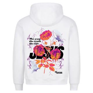 Jesus Flower Hoodie Backprint Detailansicht, Mountain Movers christliche Streetwear