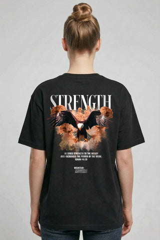 Strength Streetwear Oversized Shirt BackPrint, christliche Streetwear von Mountain Movers