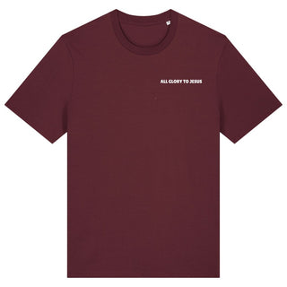 Minimalistisches All Glory To Jesus Shirt Detailansicht, Mountain Movers christliche Streetwear