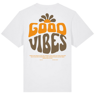 Good Vibes Flowers Oversized Shirt Back- und Frontprint Detailansicht, Mountain Movers christliche Streetwear