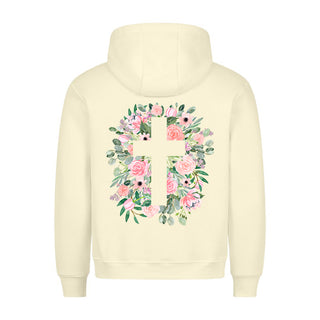 Cross flowers Hoodie BackPrint Variante, Mountain Movers christliches Design