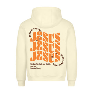 All About Jesus Hoodie BackPrint Variante, Mountain Movers christliches Design