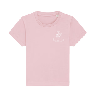 God is good floral Baby T-Shirt Detailansicht, Mountain Movers christliche Streetwear