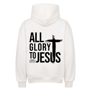 All Glory to Jesus Oversized Hoodie BackPrint Variante, Mountain Movers christliches Design