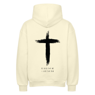 He died Oversized Hoodie BackPrint Detailansicht, Mountain Movers christliche Streetwear