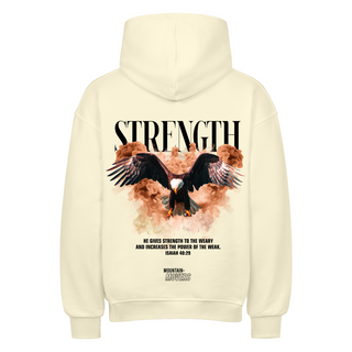 Strength Streetwear Oversized Hoodie BackPrint Detailansicht, Mountain Movers christliche Streetwear